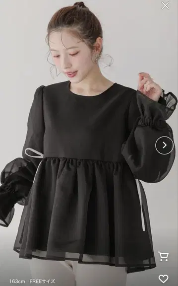 새상품 [ Fit more ] 크링클 시어 오간자 볼륨 슬리브 상의