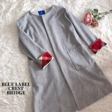 블루 라벨 노카라 코트 그레이 노바 체크