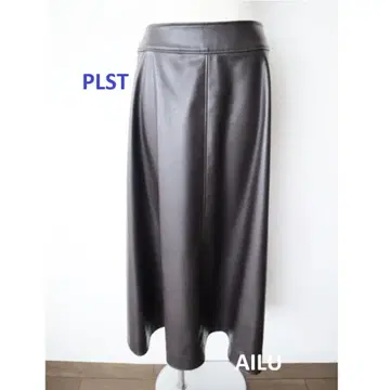 PLST 인조 가죽 플레어 스커트 L 사이즈 짙은 갈색 57773