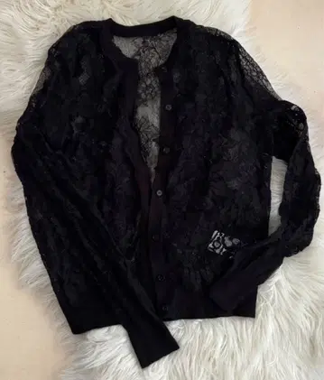 프레이 아이디 블랙 꽃무늬 레이스 가디건
