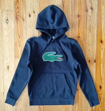 새상품 Lacoste 블랙 악어 자수 후드 부착 후드티