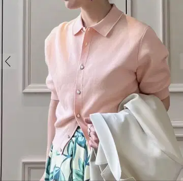 CABaN 코튼 캐시미어 펄 폴로 가디건
