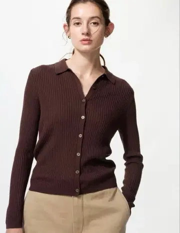UNIQLO 메리노 블렌드 리브 폴로 가디건