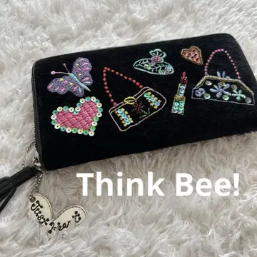 Think Bee 싱크비 장지갑 블랙폰드 라운드 지퍼 자수
