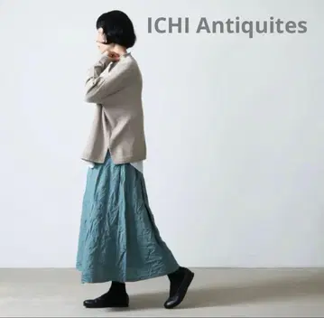 ICHI Antiquites 도트 자카드 개더 스커트 린넨