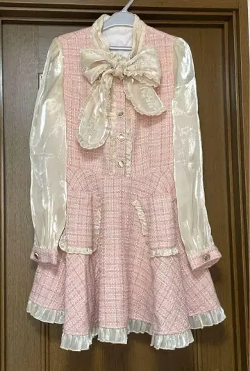 ToA lise 원피스 핑크 트위드 리본 포함