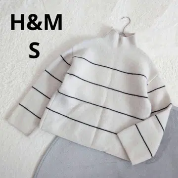 H&M 하이넥 니트 S 화이트 블랙 보더 캐주얼