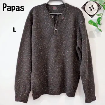 파파스 헨리넥 니트 스웨터 믹스 니트 그레이 계열 L