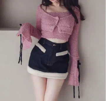 ANDMARY Lotta 리본 세트 가디건 핑크