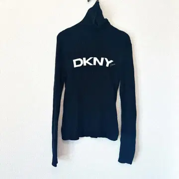 Y2K DKNY 터틀넥 리브 로고 니트 블랙 스웨터