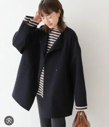 슬로브 이에나 해밀턴 더블 페이스 숏코트 네이비
