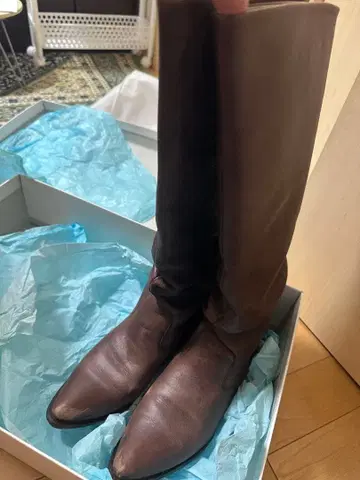 브라운 가죽 롱 부츠