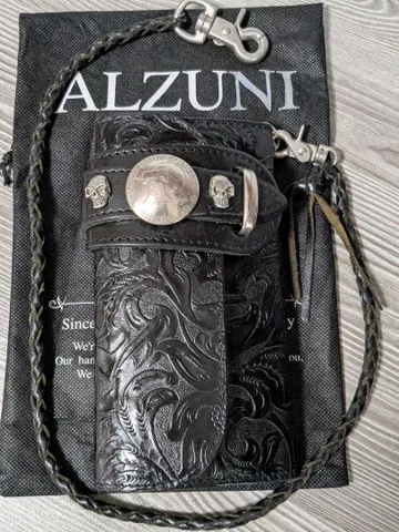 알즈니 ALZUN 카빙 천연 가죽 장지갑 바이커 지갑 라이더 지갑