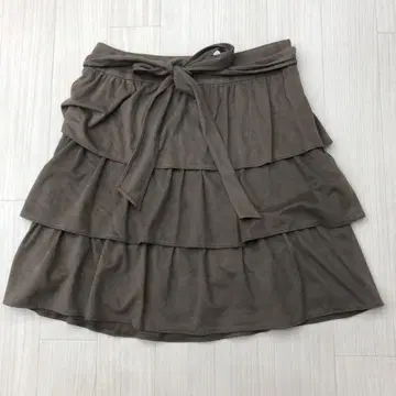 페어리 그런지 스웨이드 느낌 티어드 리본 스커트 브라운 S