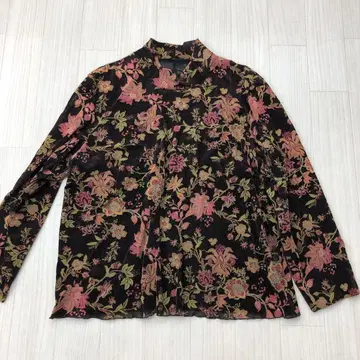 MICA LADY 모크넥 꽃무늬 시어 티셔츠 브라운 XL