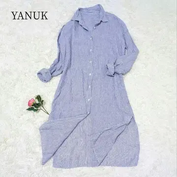 인기 야누크 린넨 셔츠 원피스 롱 스트라이프 블루 워셔블