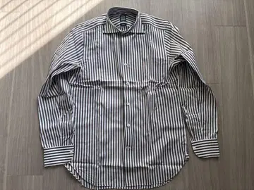 BEAMS F 브라운 스트라이프 와이드 칼라 셔츠 39