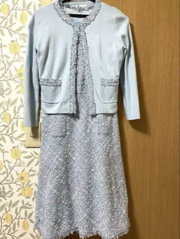 프리마셰레 스카이블루 트위드 원피스 가디건 셋업