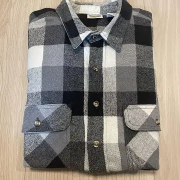90s FIVE BROTHER 화이트 블랙 블록 체크 플란넬 셔츠 2XL
