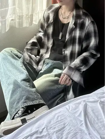 Chikashitsu+ over fit shadow check shirt