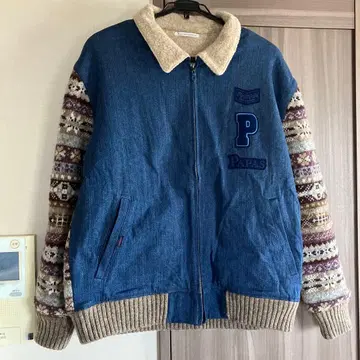 PAPAS 데님 블루 바시티 자켓