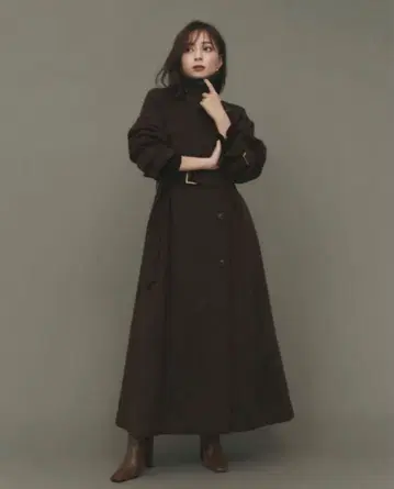 anuans 울 롱 트렌치코트 브라운