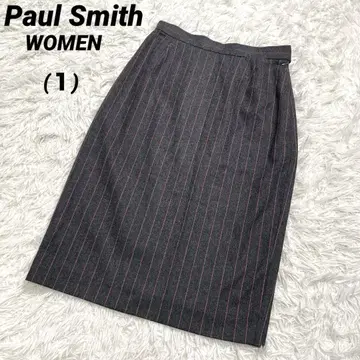 울 80% 폴스미스 무릎 기장 타이트 스커트 차콜 그레이 x 퍼플 보라색