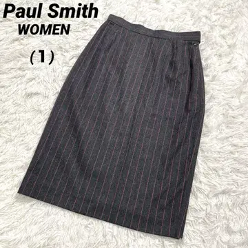 울 80% 폴스미스 무릎 기장 타이트 스커트 차콜 그레이 x 퍼플 보라색