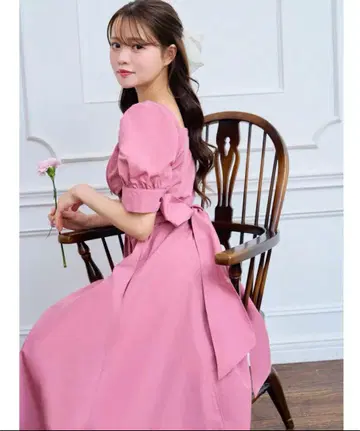 새상품 토코 뒷 허리 리본 포켓 부착 턱 원피스 핑크 귀여움
