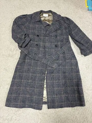 MOUSSY 체크 무늬 더블 브레스트 롱 코트