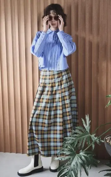 Natural Beauty Basi 체크 턱 A라인 스커트