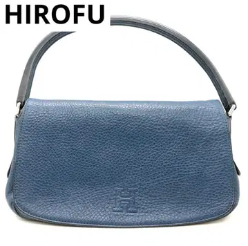 컨디션 최상 HIROFU 히로후 원숄더백 블루 계열 주름 가죽 로고