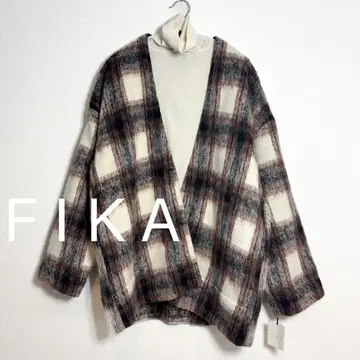 미사용 새상품 [ FIKA ] 샤기 체크 하프 코트