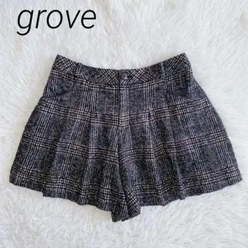 새상품급 grove 턱 체크 무늬 울 혼방 큐롯 숏팬츠 [ L ]