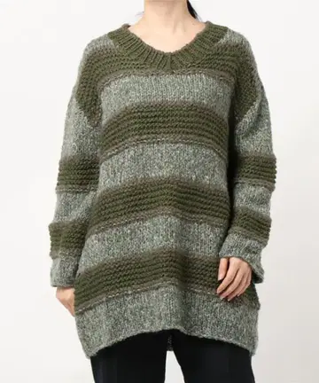AMERI MIX BORDER LOOSE KNIT 그린