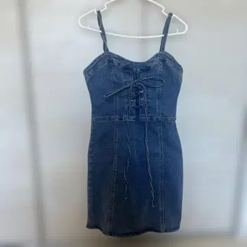 데님 레이스업 미니 원피스