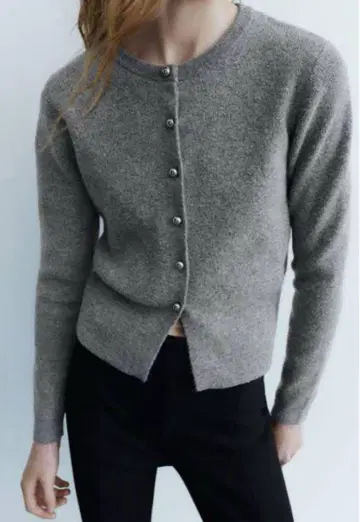 ZARA 그레이 버튼 가디건 울 혼방