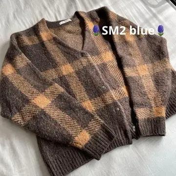 Samansa Mos2 blue 체크 무늬 가디건 프리 사이즈