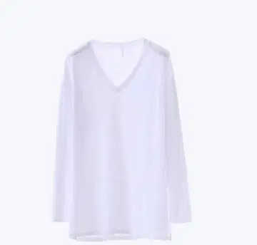 화이트 V넥 긴팔 티셔츠