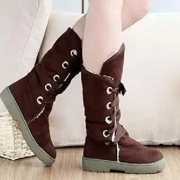 [ 새상품 ] 2way 레이스업 부츠 무스탕 조 부츠 브라운 23.5cm