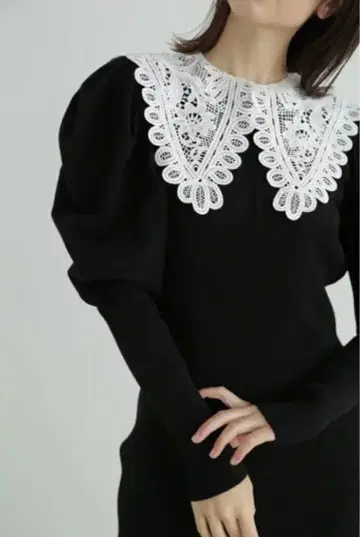 JILLSTUART 레이스 칼라 옷깃 니트 원피스 블랙 2