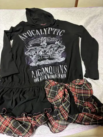 ALGONQUINS 후드 부착 T셔츠 체크 무늬 스커트