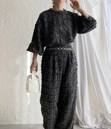 She's Closet 체크 무늬 프린지 자카드 셋업