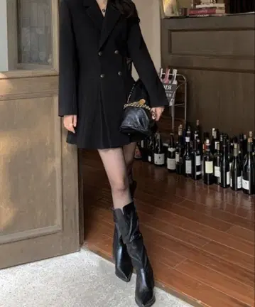 V넥 자켓 플리츠 원피스