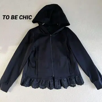 컨디션 최상 TO BE CHIC 레이스 밑단 후디 자켓 40 사이즈 블랙