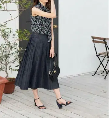 [ 가격 인하 ] ANAYI 아나이 데님 플리츠 롱 스커트 38