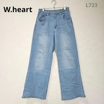 더블 하트 데님 팬츠 와이드 라이트 블루 L 하이웨스트 캐주얼