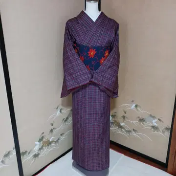 코몬 기모노 보라색 체크