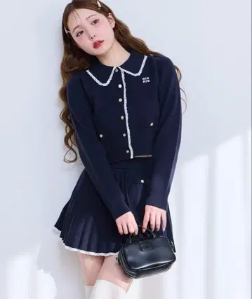 [ NICE CLAUP ] 폴로 옷깃 니트 셋업 / 네이비