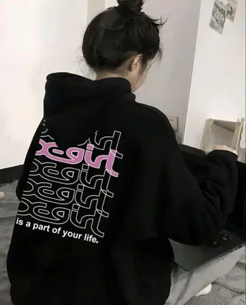 x-girl 로고 백 프린트 후드티 블랙 후디 긴팔